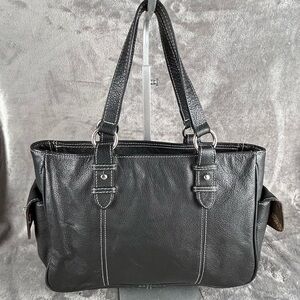 AmeriLeather Satchel Tote Y2K Shoulders Bag Black Leather Turn‎ Locks Purse